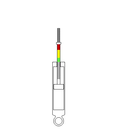 Piston rod with the fully compressed bump stop section colored red