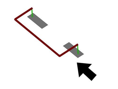 Side view diagram of the anti-roll bar and suspension linkage