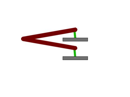 Diagram showing a small amount of suspension travel with a short anti-roll bar link