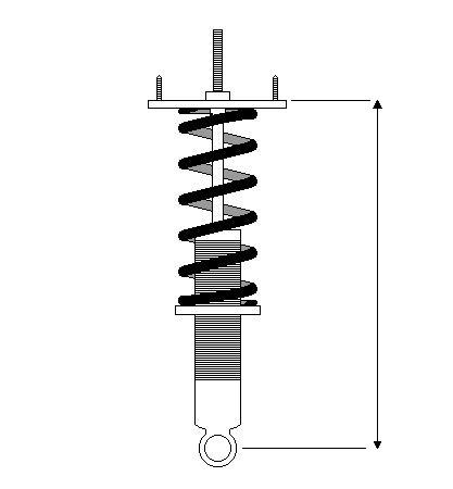 A coilover assembly, showing the overall length from the upper mount to the lower arm
